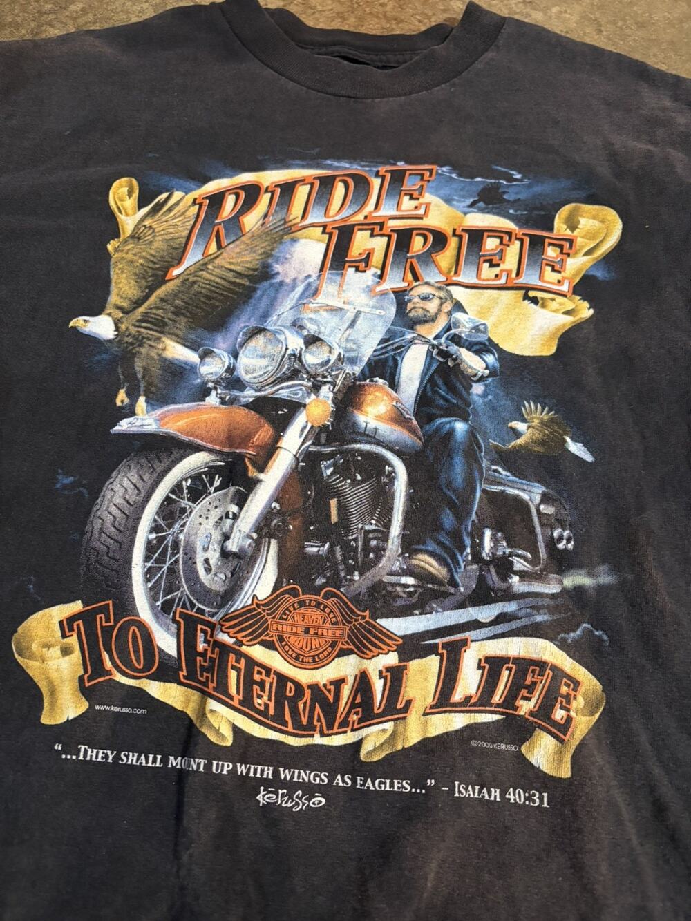 Vintage Y2K Ride Free to Eternal Life Jesus Biker T-shirt Size Medium USA Harley